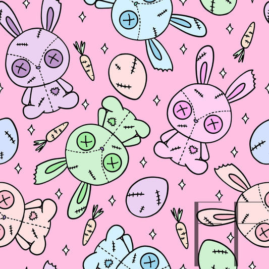 Pastel Rainbow Zombie Bunnies rasperry Pattern