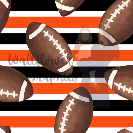 Black and Orange Stripe Watercolor Footballs