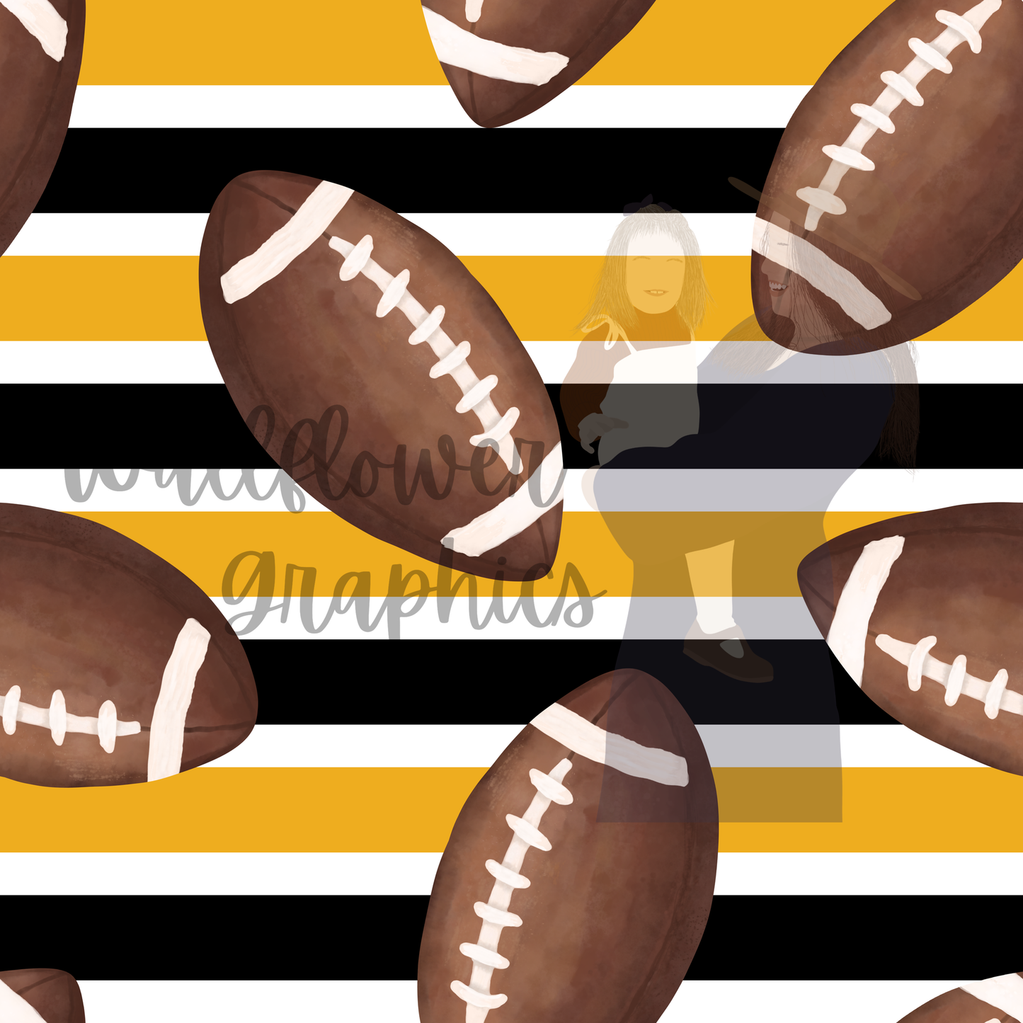 Black and Yello Gold Stripes Watercolor Footballs