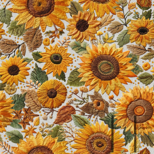 Sunflower Floral Embroidery Raspberry Pattern