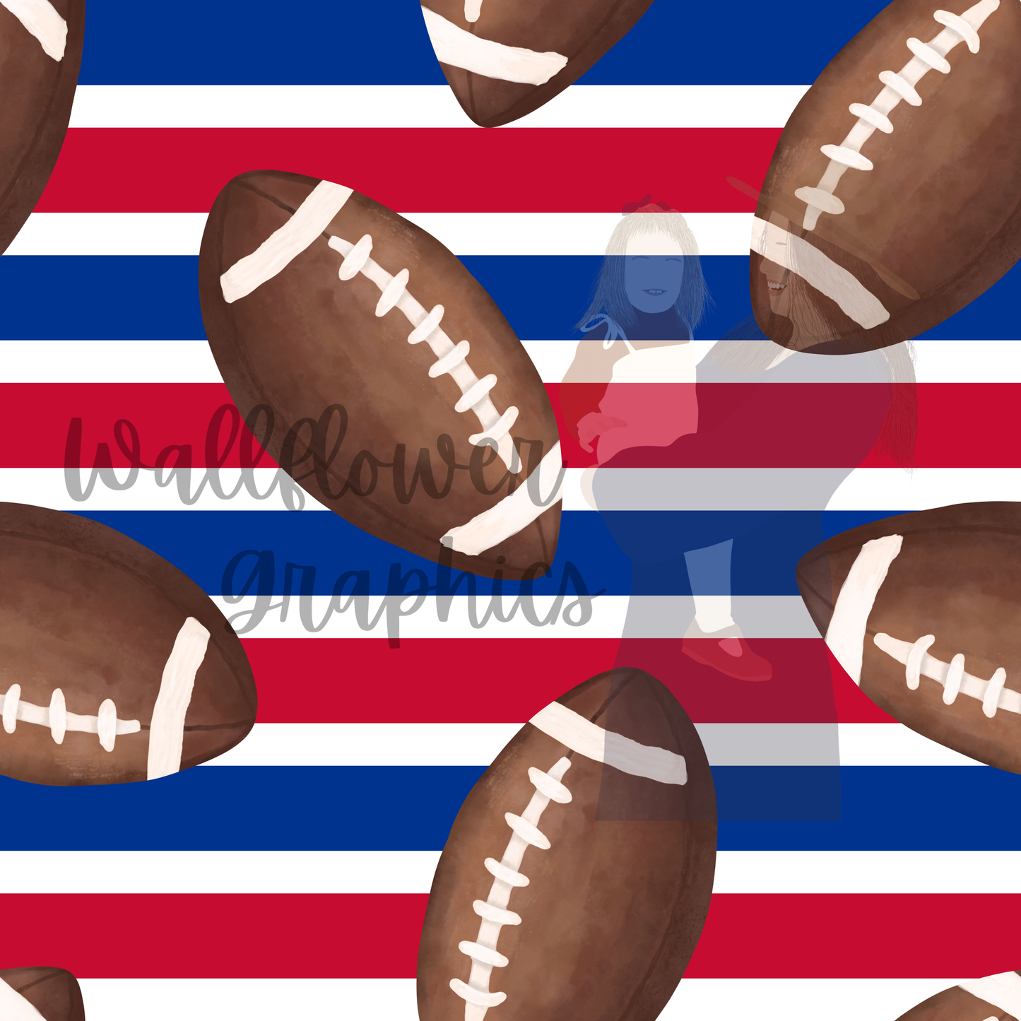 Red and Blue Stripes Watercolor Footballs