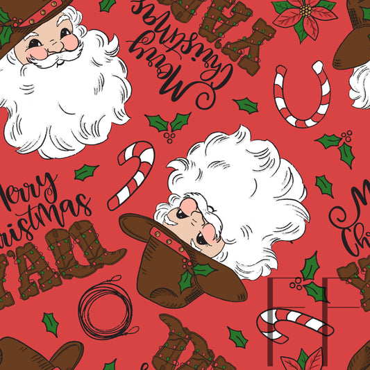 Merry Christmas Yall Fair cowboy red Santa raspberry Pattern