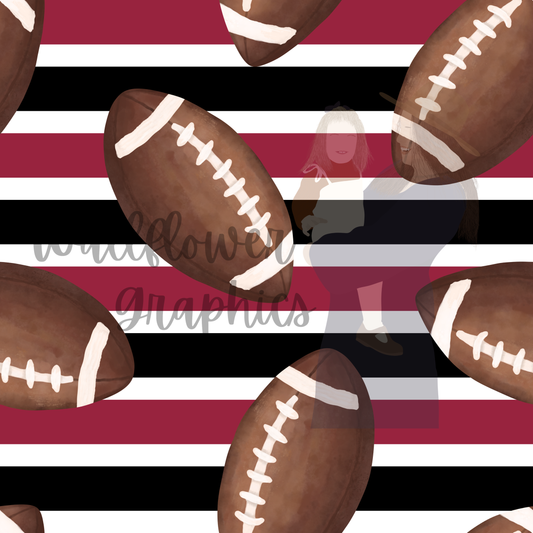 Red black and White Stripes Watercolor Footballs