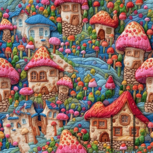 Rainbow Mushroom House embroidery raspberry Pattern