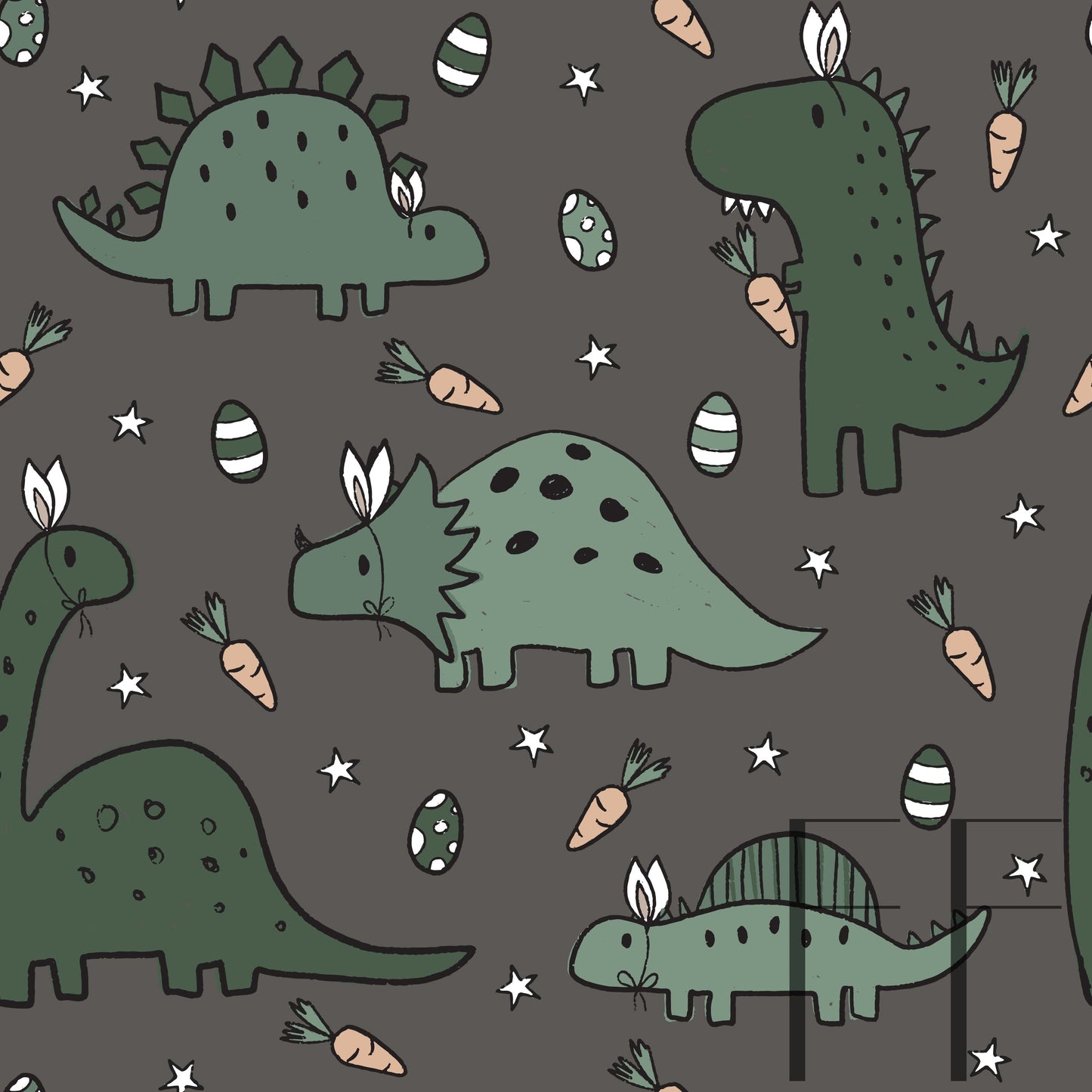 Green Easter Dinosaurs on Dark Raspberry Pattern