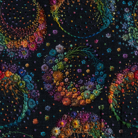 Rainbow Floral Moon Embroidery Raspberry Pattern