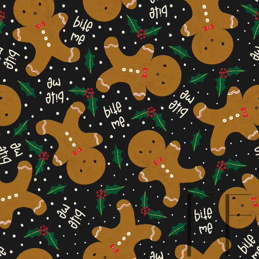 Bite Me Gingerbread Men dark raspberry Pattern