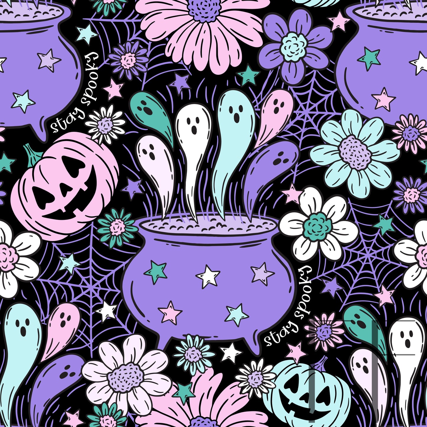 Stay Spooky Ghost Cauldron raspberry Pattern