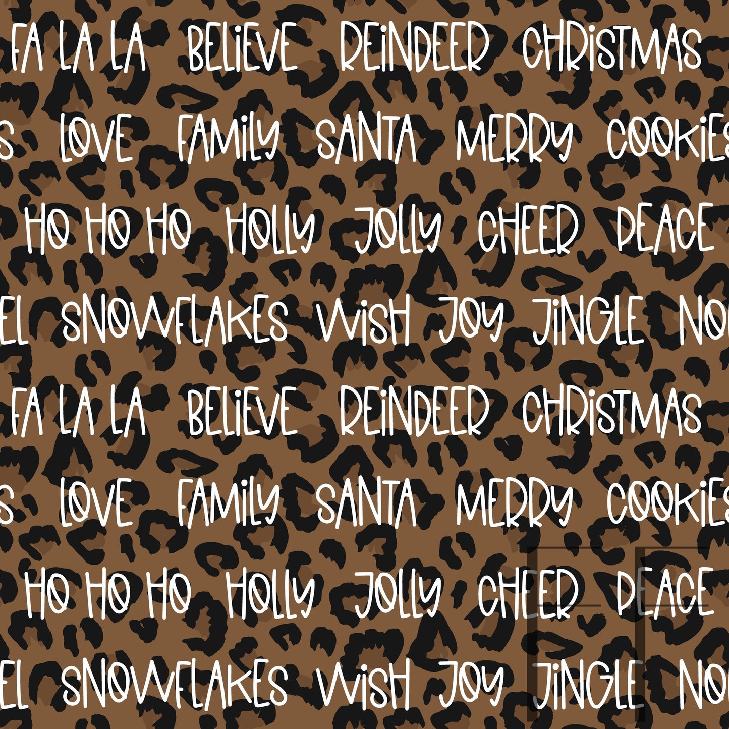 Christmas Words Brown leopard raspberry Pattern