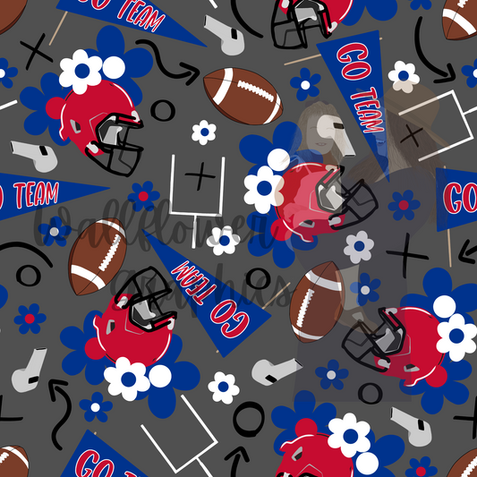 Blue and Red Floral Football