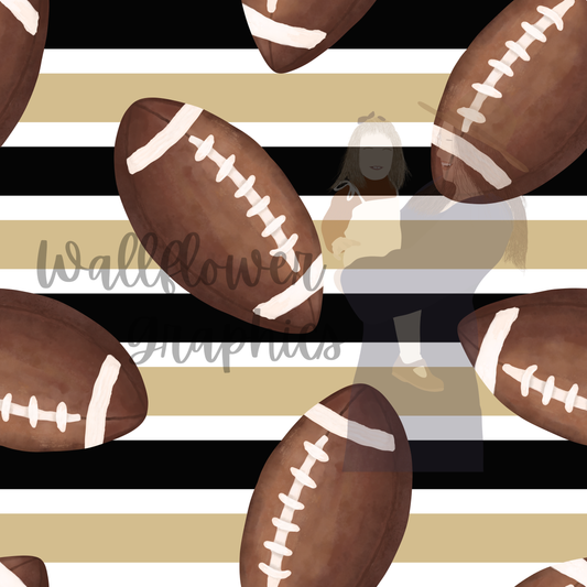 Black and Light Gold Stripe Watercolor Footballs