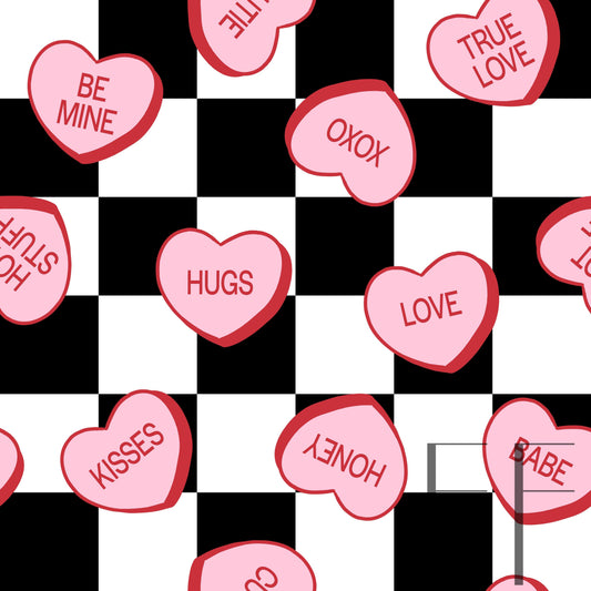 Conversation Hearts Checkers Bg raspberry pattern