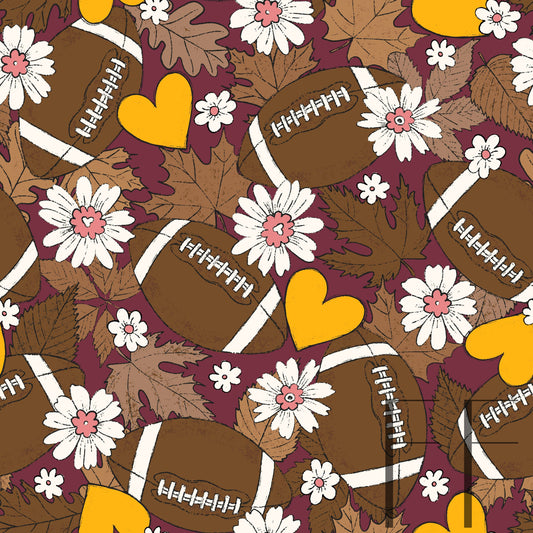 Football Fall and Florals Washington Raspberry Pattern