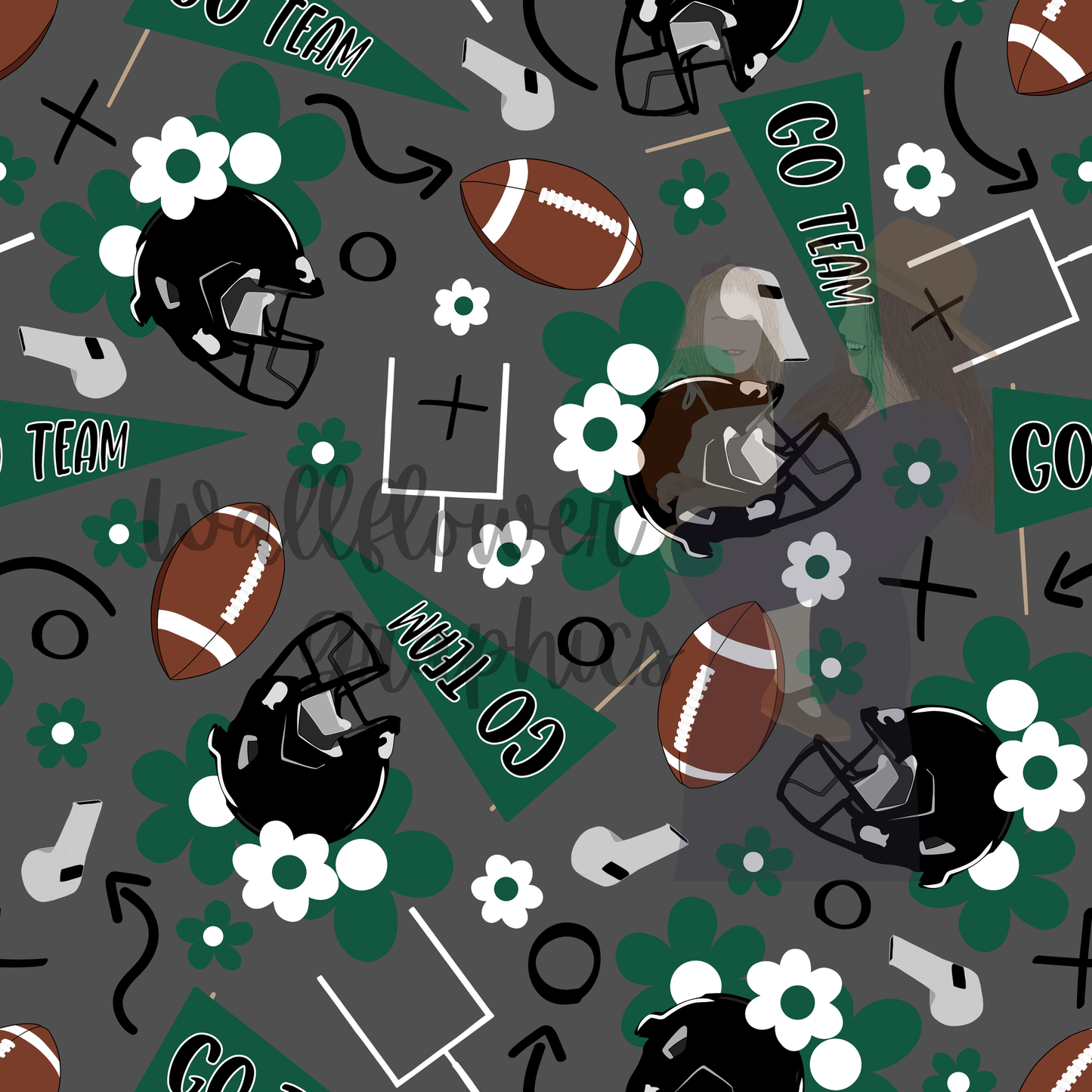 Green and White Floral Footballs