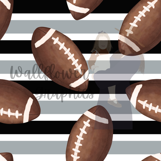 Black and Silver Stripes Watercolor Footballs