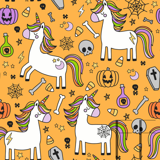 Halloween Unicorns Light orange raspberry Pattern