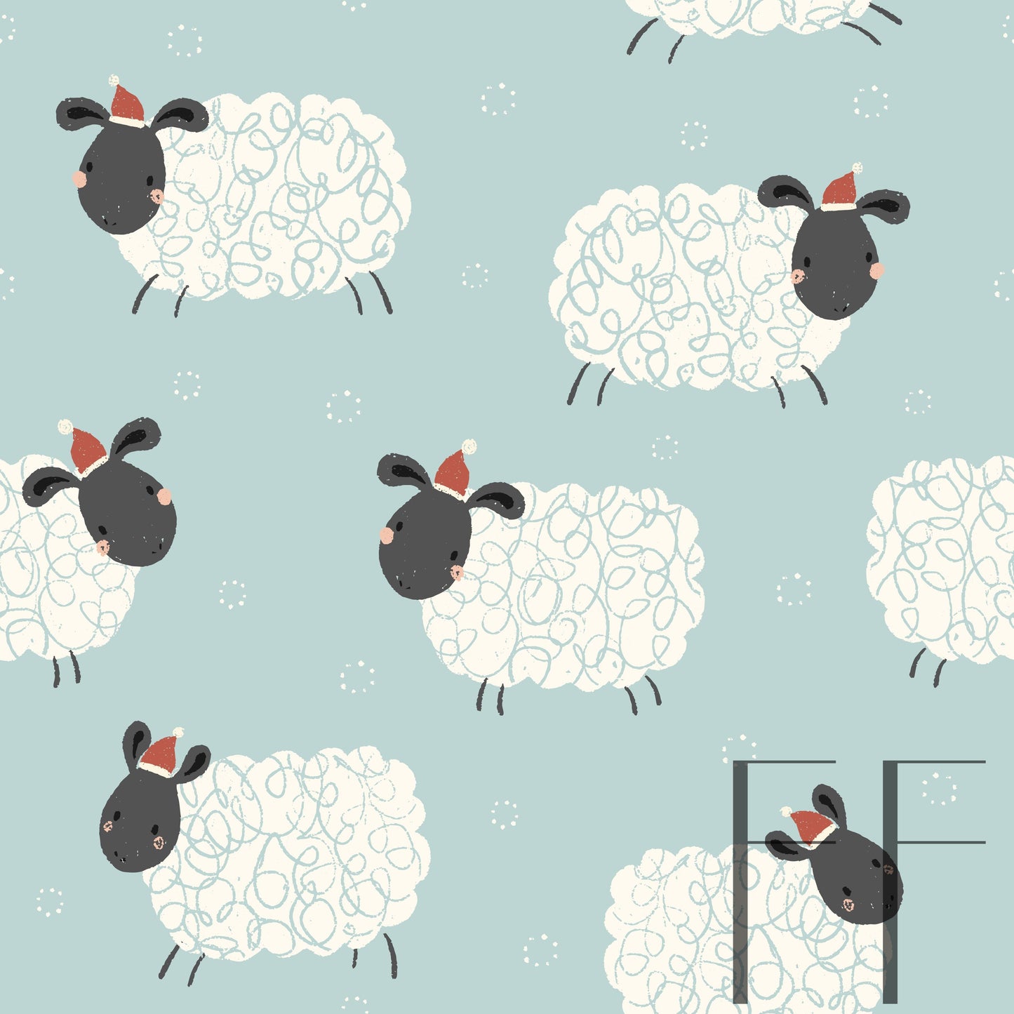 Christmas Sheep Light Blue raspberry Pattern