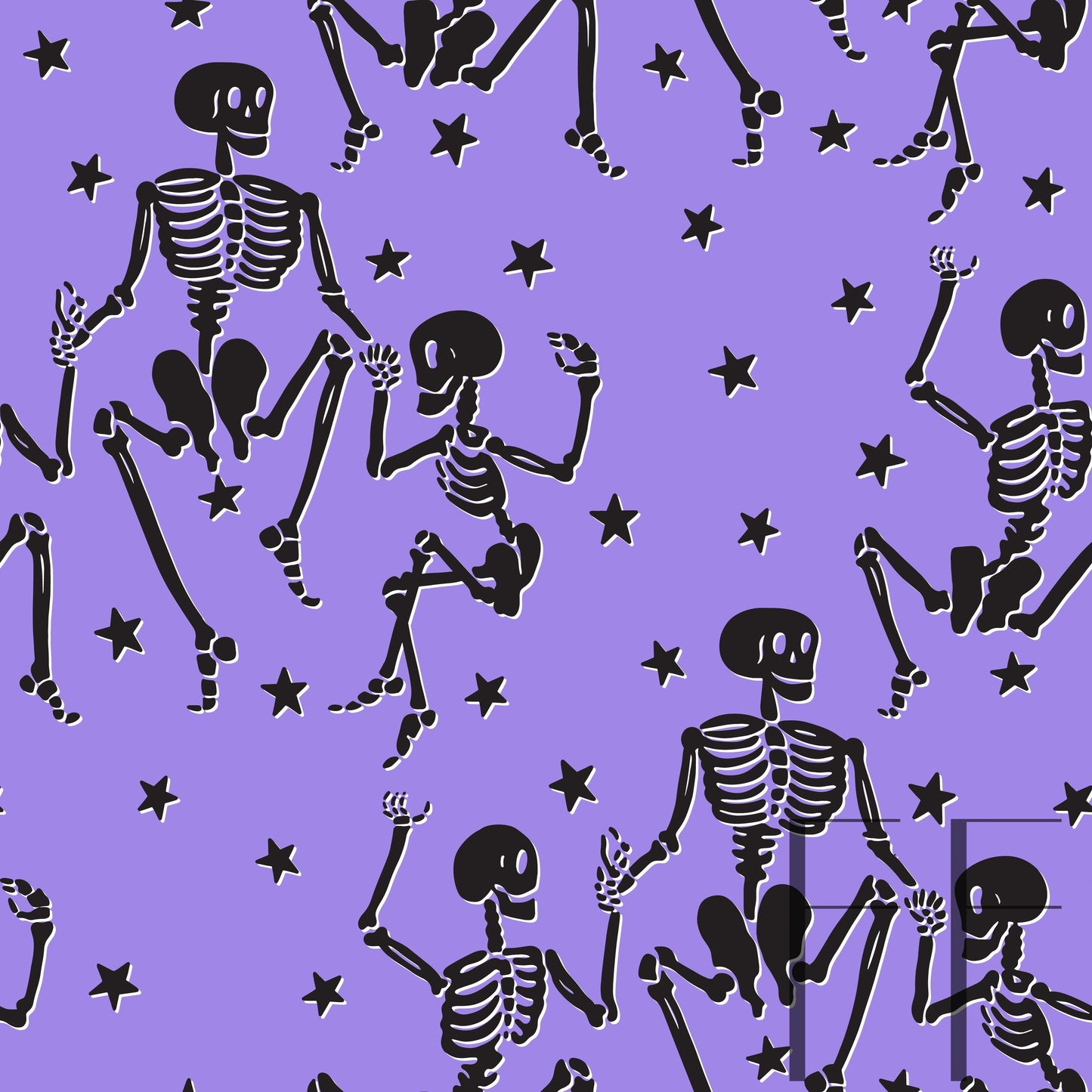 Dancing Skeletons Black on purple raspberry Pattern