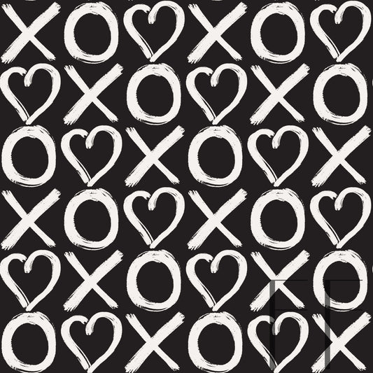 XO Heart Beige on Charcoal half raspberry pattern