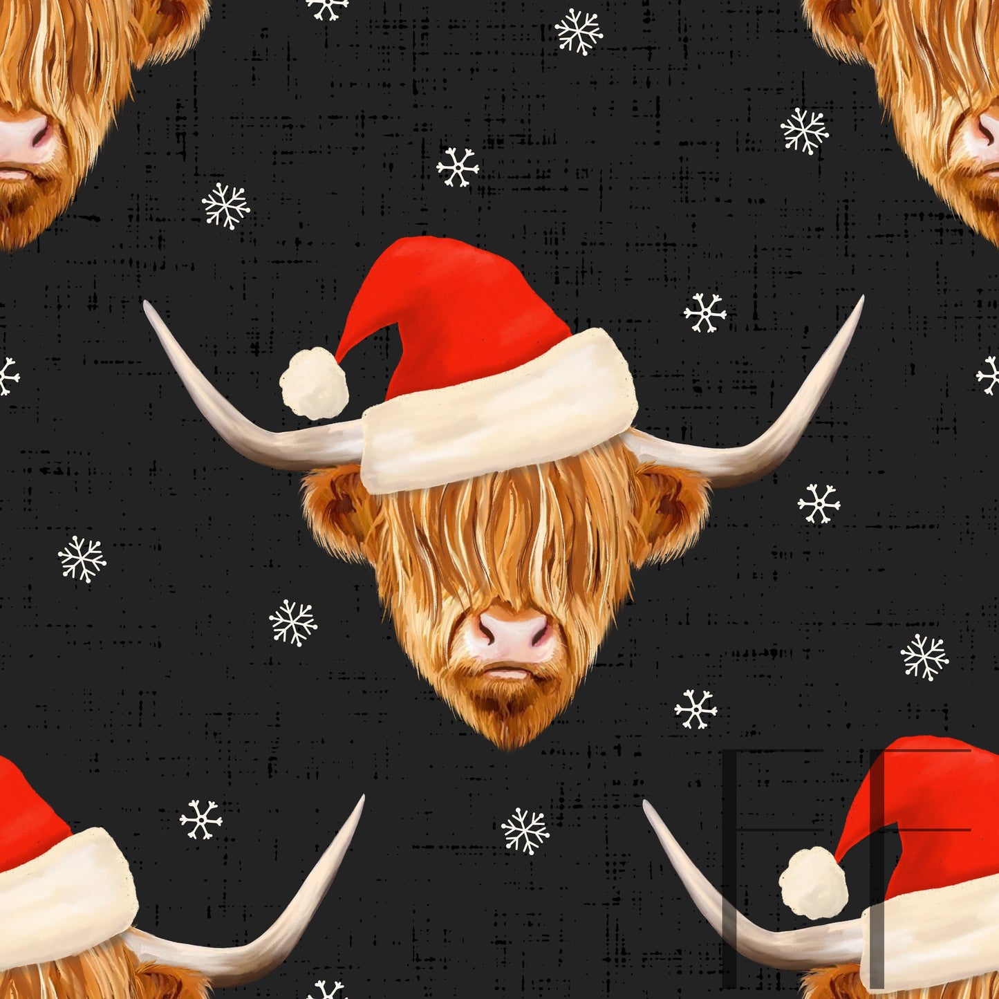 Highland Cow with Santa dark grey