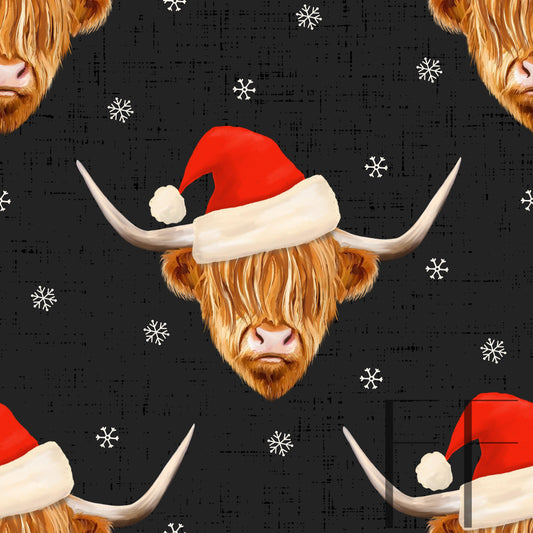 Highland Cow with Santa dark grey