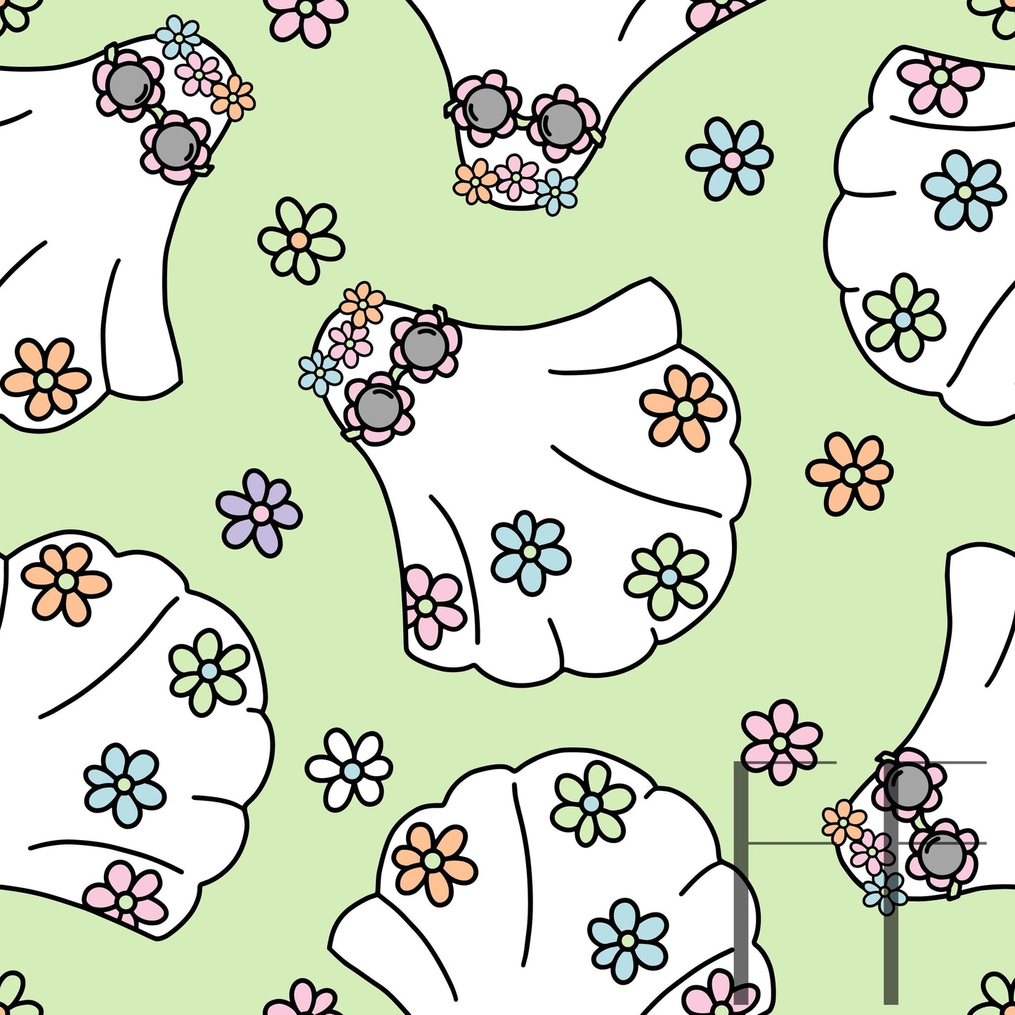 Groovy Ghosts Pastel Lime raspberry Pattern