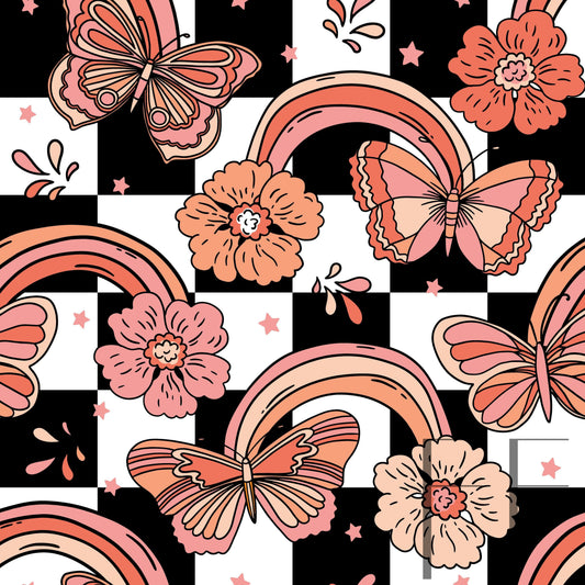 Groovy Butterflies and Rainbows pink Raspberry Pattern