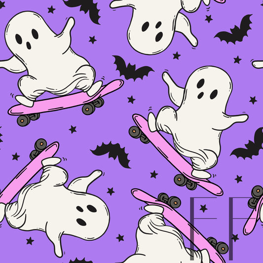 Skateboarding Ghosts Purple BG raspberry pattern