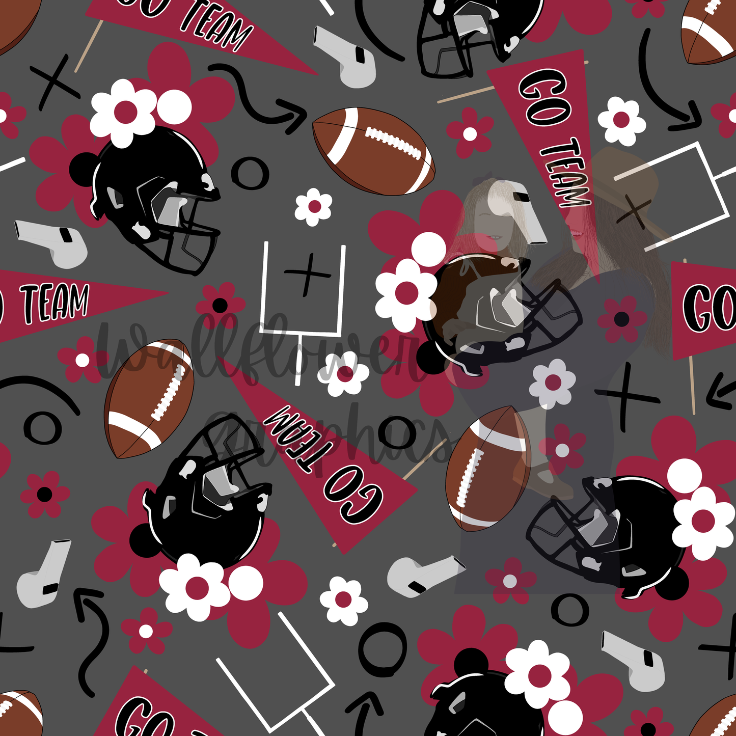 Dark Red and Black Floral Footballs