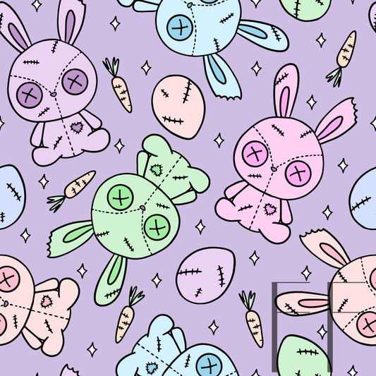 Pastel Rainbow Zombie Bunnies purple raspberry Pattern