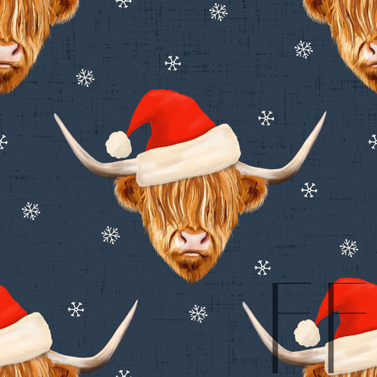 Highland Cow with Santa Hat Dark Grey Raspberry Pattern Co-01