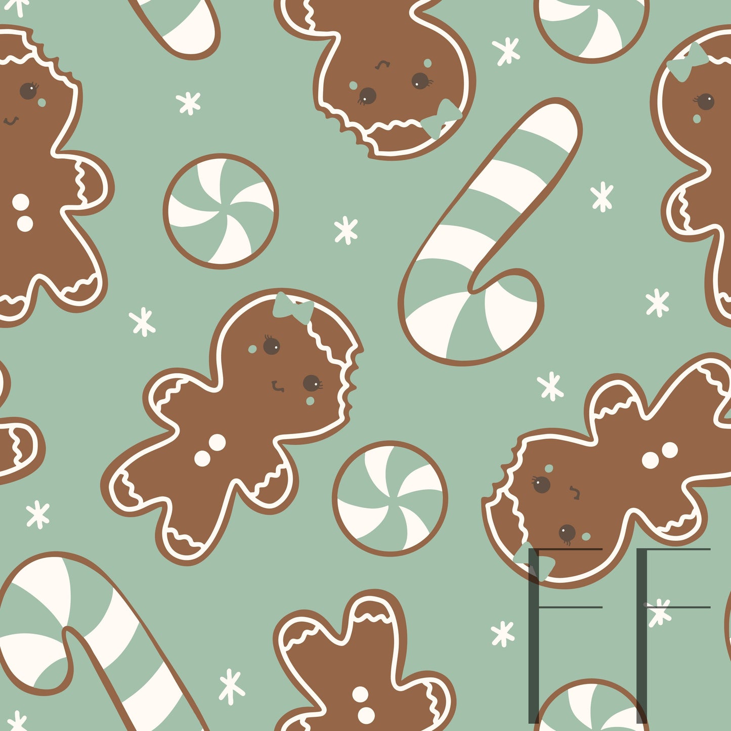 Gingerbread Girl Mint Raspberry Pattern