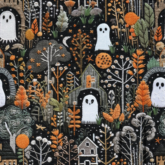 Spooky Ghost Houses Embroidery raspberry Pattern