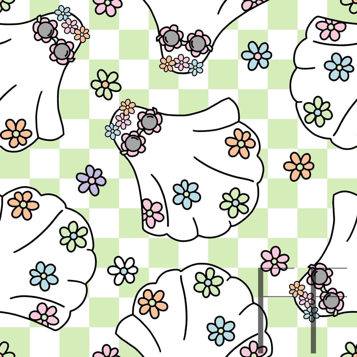 Groovy Ghosts Lime and white checker raspberry Pattern