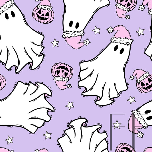 Christmas Ghosts Pink on purple raspberry Pattern