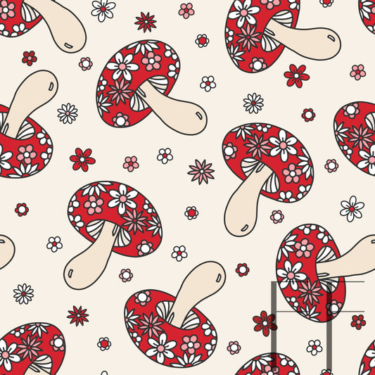 Floral Mushrooms Beige raspberry Pattern