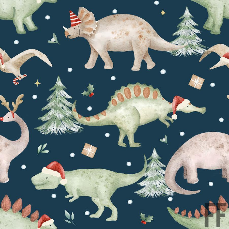 Christmas dino on navy