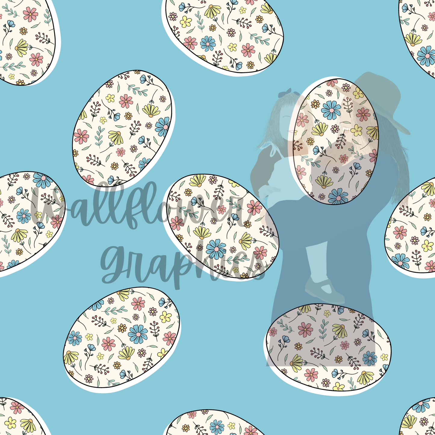 Dainty Floral Eggs-Blue