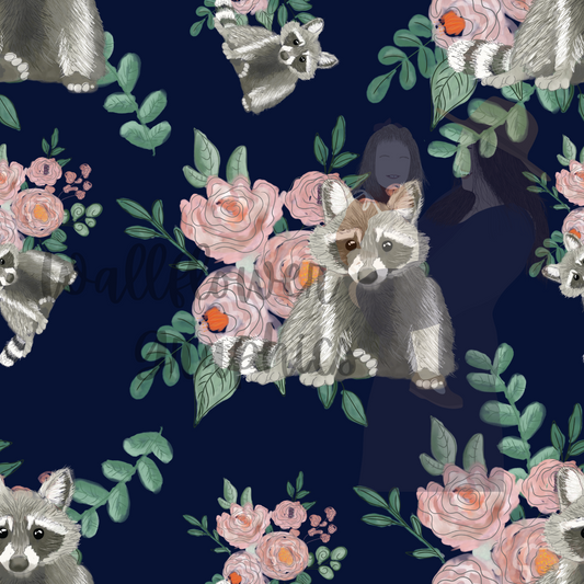 Navy raccoons floral