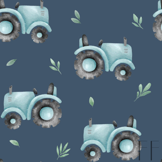 Blue tractor on navy