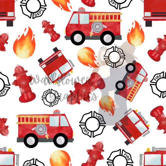 Watercolor firetrucks