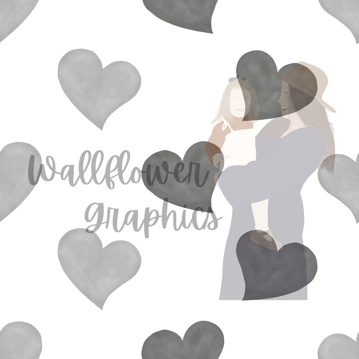 Gray Watercolor Hearts