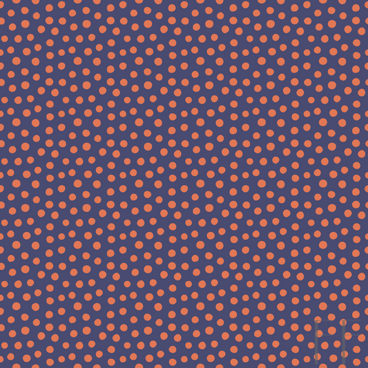 Navy, rust polka dot