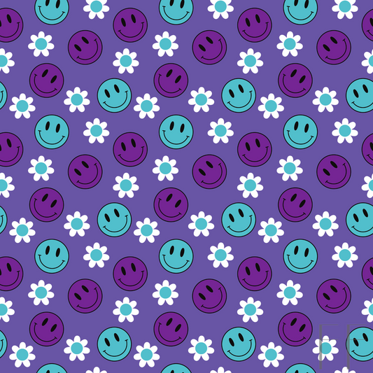 Purple, teal smiley floral