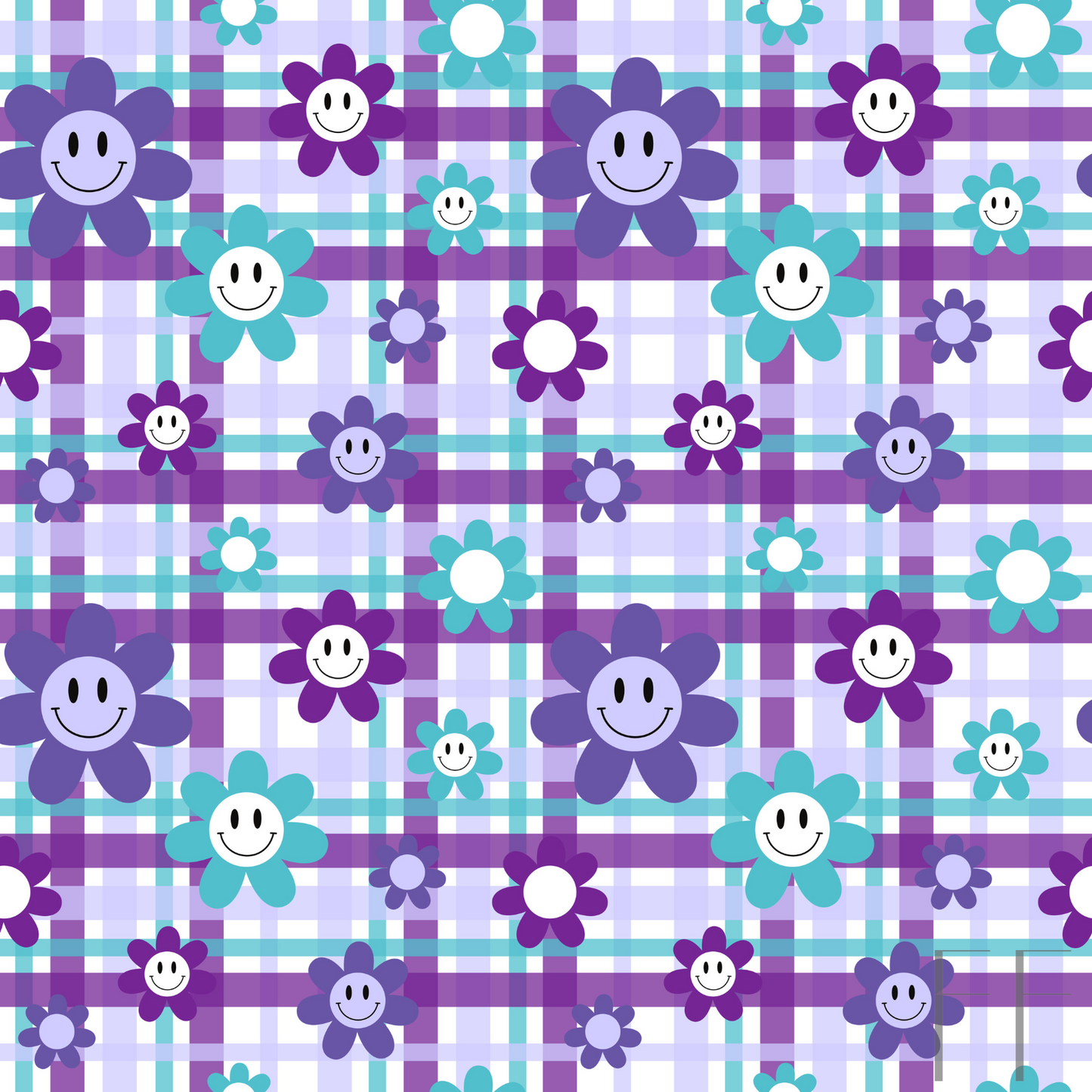 Purple, teal smiley Plaid