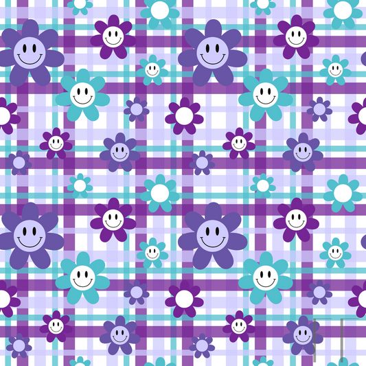 Purple, teal smiley Plaid
