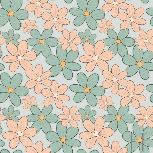 Sage, peach floral