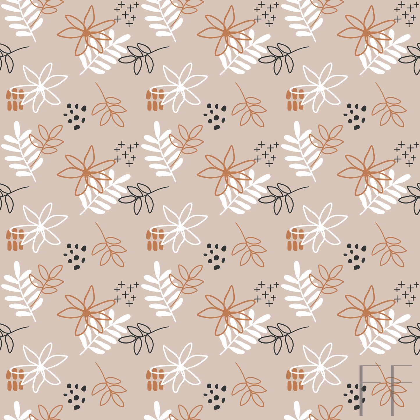 Tan, rust floral