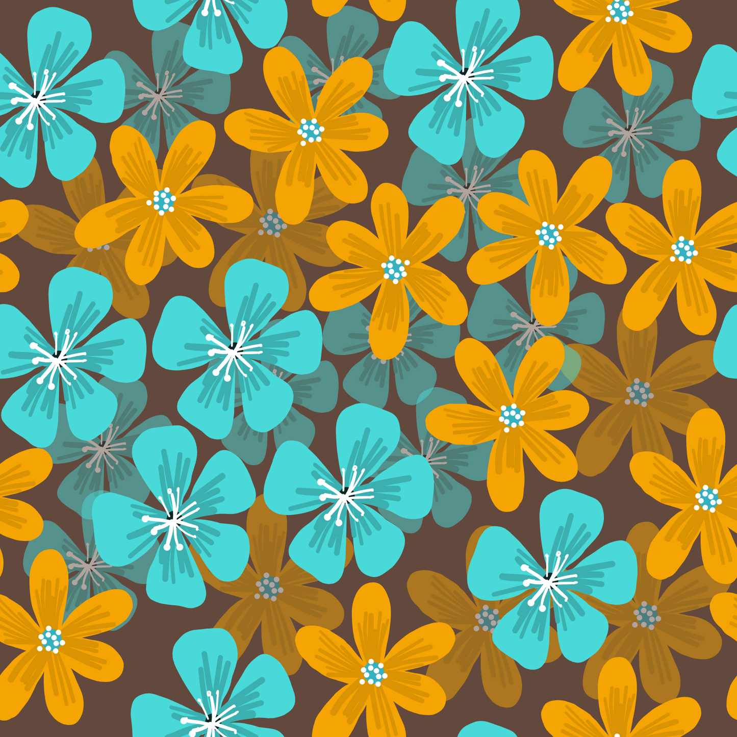 Teal, Brown Floral