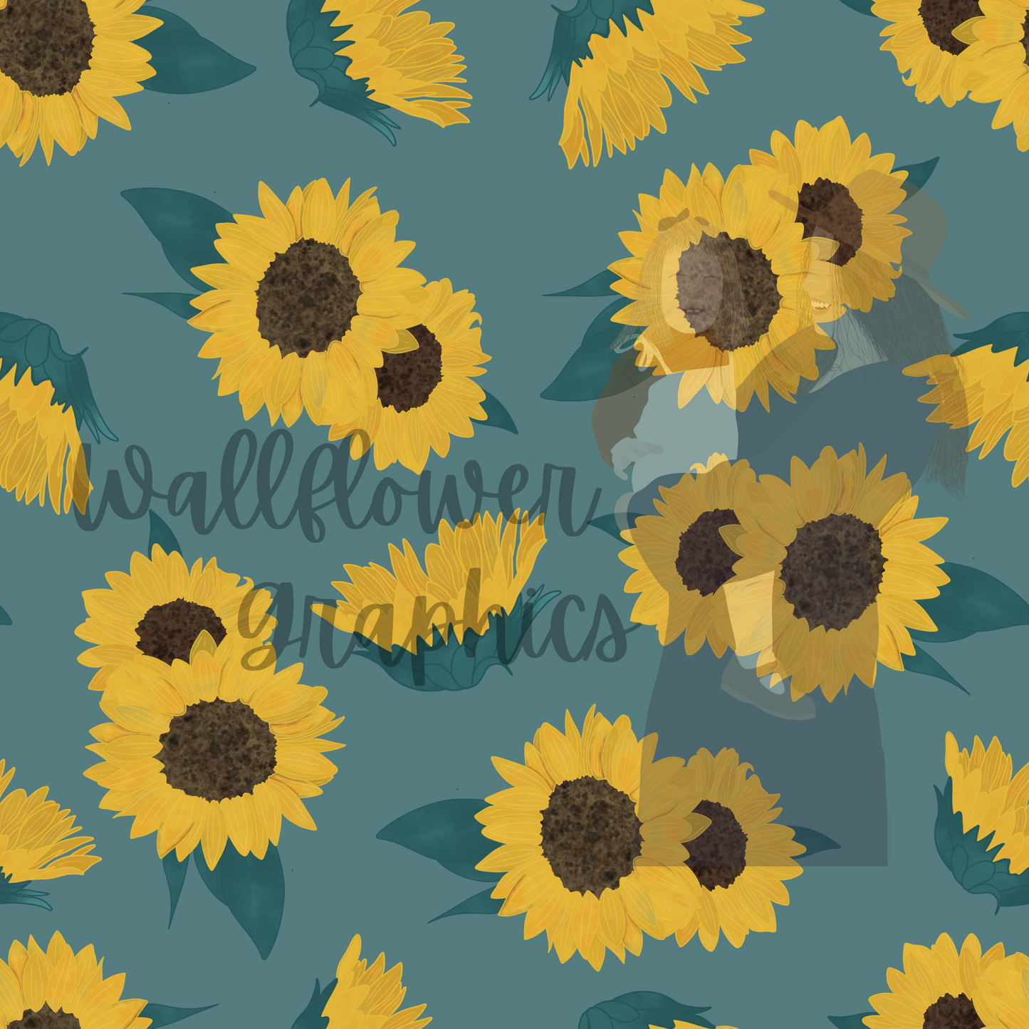 Watercolor Sunflowers-Teal